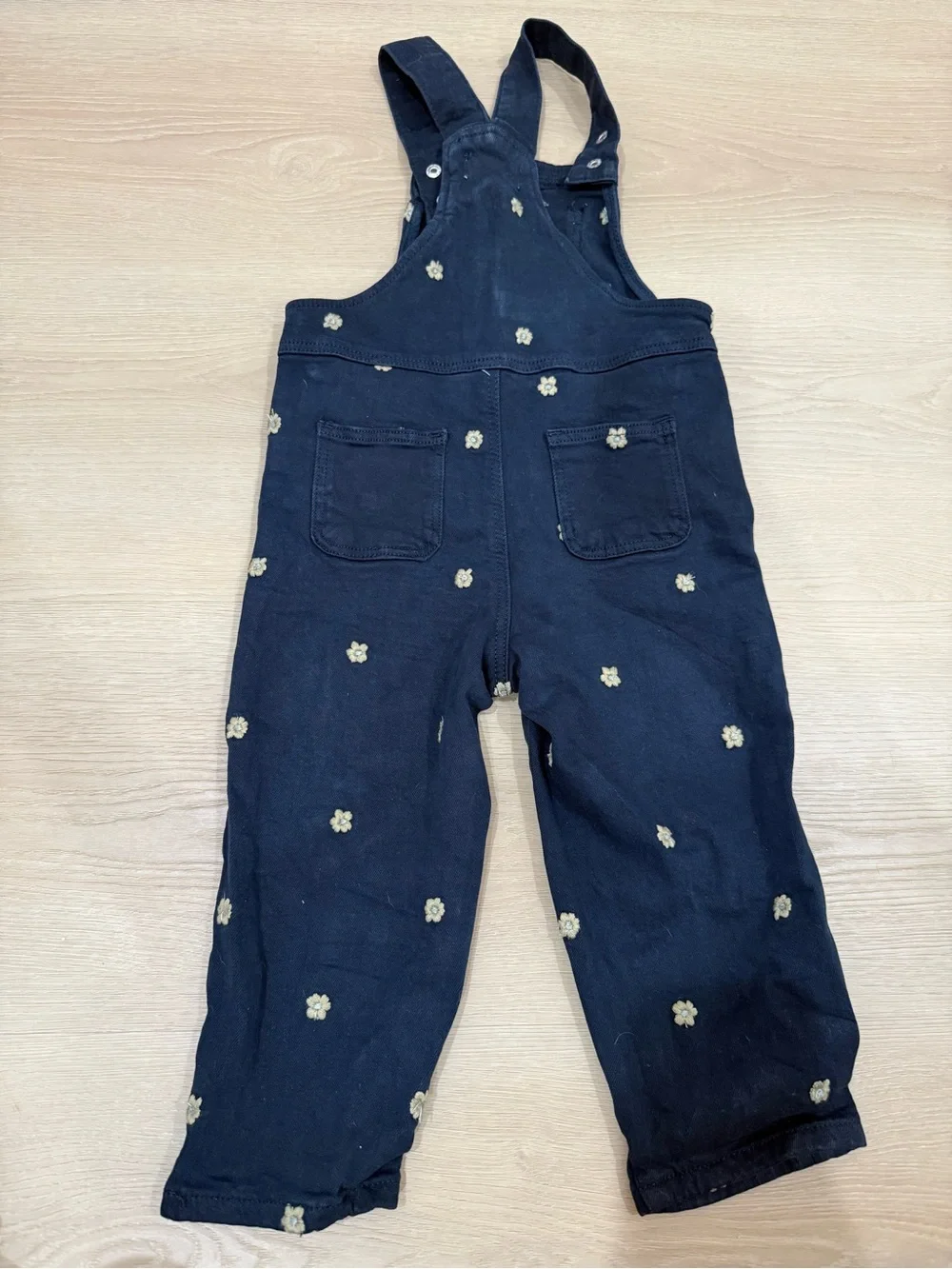 Mango Navy Floral Embroidered Toddler Overalls